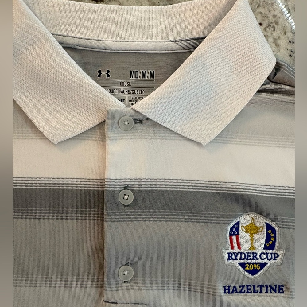 Under Armour Men’s Gray Striped Ryder Cup Polo Hazeltine 2016 Size M